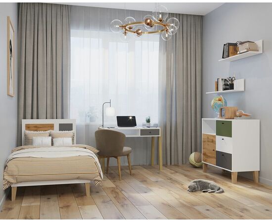 Комод 3 ящика с дверью STORY, белый шёлк, изображение 2 | Интернет магазин мебели и декора LifeDekor