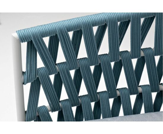 "Диего" диван 2-местный плетеный из роупа, каркас алюминий светло-серый (RAL7035) муар, роуп бирюзовый круглый, ткань светло-серая, изображение 4 | Интернет магазин мебели и декора LifeDekor