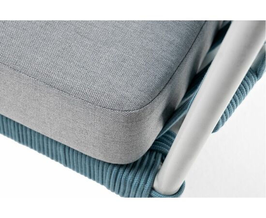 "Диего" диван 2-местный плетеный из роупа, каркас алюминий светло-серый (RAL7035) муар, роуп бирюзовый круглый, ткань светло-серая, изображение 8 | Интернет магазин мебели и декора LifeDekor