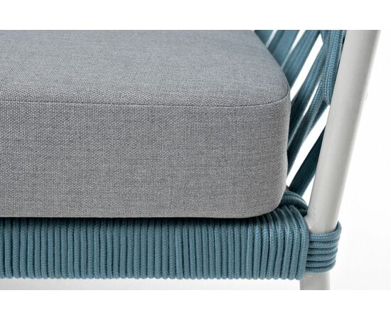 "Диего" диван 2-местный плетеный из роупа, каркас алюминий светло-серый (RAL7035) муар, роуп бирюзовый круглый, ткань светло-серая, изображение 9 | Интернет магазин мебели и декора LifeDekor