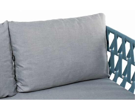 "Диего" диван 2-местный плетеный из роупа, каркас алюминий светло-серый (RAL7035) муар, роуп бирюзовый круглый, ткань светло-серая, изображение 10 | Интернет магазин мебели и декора LifeDekor