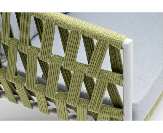 "Диего" диван 2-местный плетеный из роупа, каркас алюминий светло-серый (RAL7035) муар, роуп салатовый меланж круглый, ткань светло-серая, изображение 5 | Интернет магазин мебели и декора LifeDekor