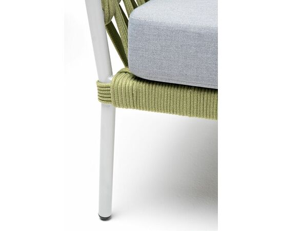 "Диего" диван 2-местный плетеный из роупа, каркас алюминий светло-серый (RAL7035) муар, роуп салатовый меланж круглый, ткань светло-серая, изображение 10 | Интернет магазин мебели и декора LifeDekor