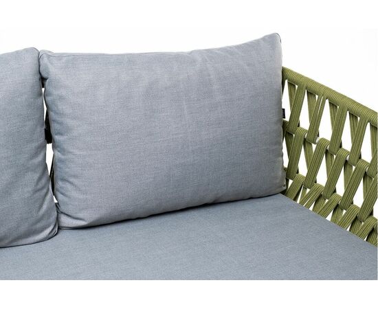 "Диего" диван 2-местный плетеный из роупа, каркас алюминий светло-серый (RAL7035) муар, роуп салатовый меланж круглый, ткань светло-серая, изображение 11 | Интернет магазин мебели и декора LifeDekor