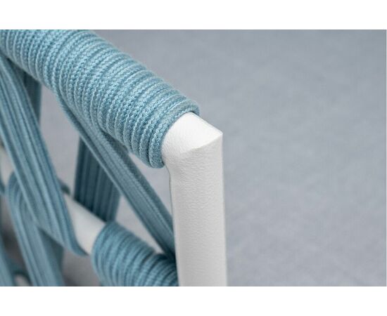 "Диего" кресло плетеное из роупа, каркас алюминий светло-серый (RAL7035) муар, роуп бирюзовый круглый, ткань светло-серая, изображение 4 | Интернет магазин мебели и декора LifeDekor