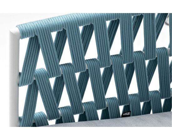 "Диего" кресло плетеное из роупа, каркас алюминий светло-серый (RAL7035) муар, роуп бирюзовый круглый, ткань светло-серая, изображение 5 | Интернет магазин мебели и декора LifeDekor