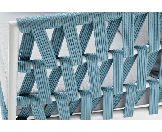 "Диего" кресло плетеное из роупа, каркас алюминий светло-серый (RAL7035) муар, роуп бирюзовый круглый, ткань светло-серая, изображение 6 | Интернет магазин мебели и декора LifeDekor