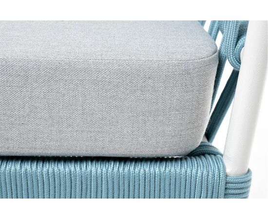 "Диего" кресло плетеное из роупа, каркас алюминий светло-серый (RAL7035) муар, роуп бирюзовый круглый, ткань светло-серая, изображение 9 | Интернет магазин мебели и декора LifeDekor