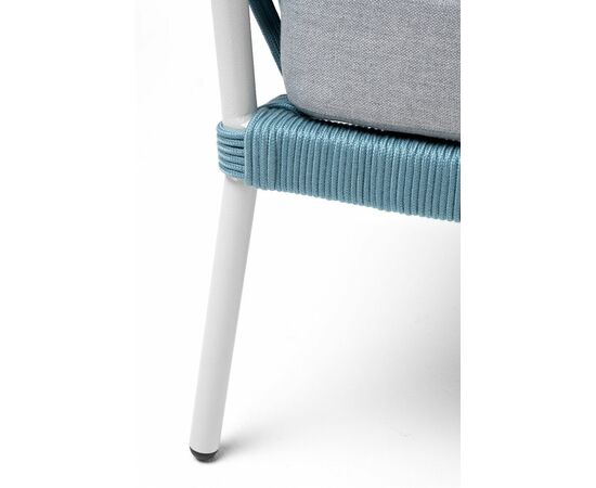 "Диего" кресло плетеное из роупа, каркас алюминий светло-серый (RAL7035) муар, роуп бирюзовый круглый, ткань светло-серая, изображение 10 | Интернет магазин мебели и декора LifeDekor