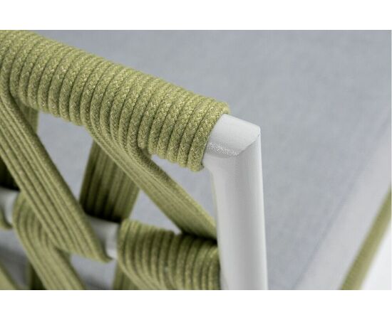 "Диего" кресло плетеное из роупа, каркас алюминий светло-серый (RAL7035) муар, роуп салатовый меланж круглый, ткань светло-серая, изображение 4 | Интернет магазин мебели и декора LifeDekor