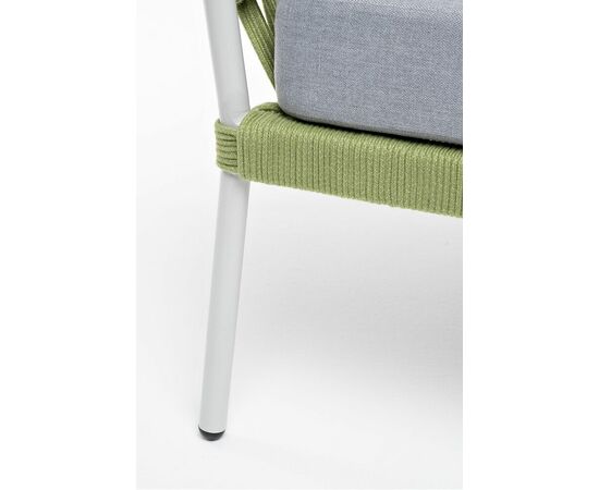 "Диего" кресло плетеное из роупа, каркас алюминий светло-серый (RAL7035) муар, роуп салатовый меланж круглый, ткань светло-серая, изображение 10 | Интернет магазин мебели и декора LifeDekor