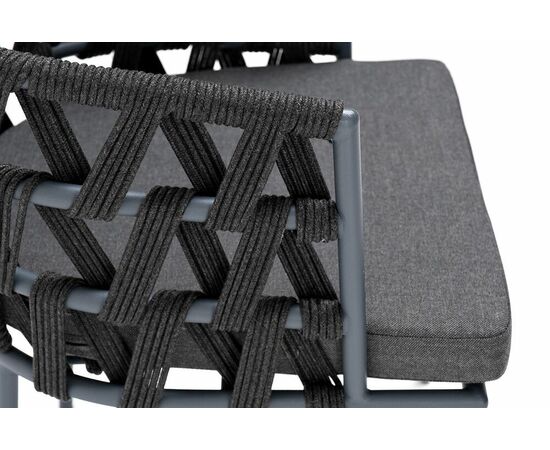 "Диего" стул плетеный из роупа, каркас из стали серый (RAL7022) муар, роуп темно-серый круглый, ткань темно-серая 027, изображение 5 | Интернет магазин мебели и декора LifeDekor