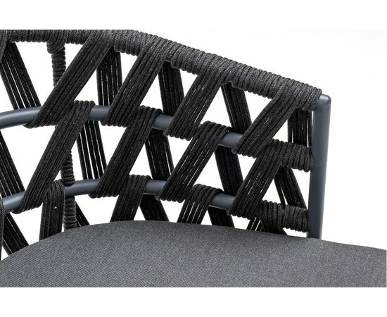 "Диего" стул плетеный из роупа, каркас из стали серый (RAL7022) муар, роуп темно-серый круглый, ткань темно-серая 027, изображение 6 | Интернет магазин мебели и декора LifeDekor