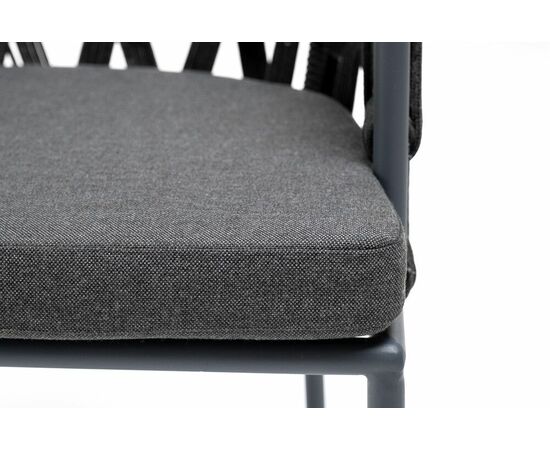 "Диего" стул плетеный из роупа, каркас из стали серый (RAL7022) муар, роуп темно-серый круглый, ткань темно-серая 027, изображение 8 | Интернет магазин мебели и декора LifeDekor