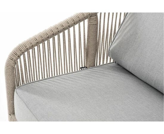 "Канны" диван 2-местный плетеный из роупа, каркас алюминий светло-серый (RAL7035) шагрень, роуп серый меланж круглый, ткань светло-серая, изображение 5 | Интернет магазин мебели и декора LifeDekor