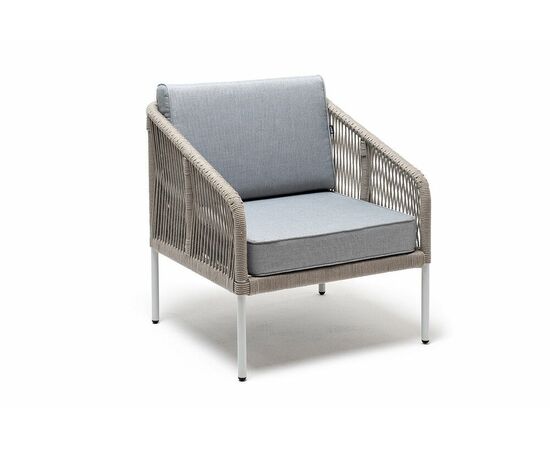 "Канны" кресло плетеное из роупа, каркас алюминий светло-серый (RAL7035) муар, роуп серый меланж круглый, ткань светло-серая, изображение 3 | Интернет магазин мебели и декора LifeDekor