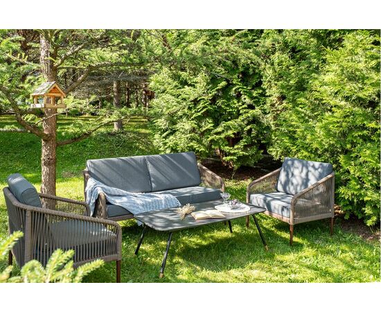 "Канны" лаунж-зона 4-местная из роупа со столом "Верона" (серый гранит), каркас алюминиевый коричневый, роуп коричневый, изображение 3 | Интернет магазин мебели и декора LifeDekor