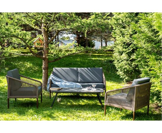 "Канны" лаунж-зона 4-местная из роупа со столом "Верона" (серый гранит), каркас алюминиевый коричневый, роуп коричневый, изображение 4 | Интернет магазин мебели и декора LifeDekor