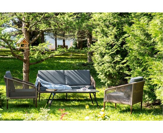 "Канны" лаунж-зона 4-местная из роупа со столом "Верона" (серый гранит), каркас алюминиевый коричневый, роуп коричневый, изображение 5 | Интернет магазин мебели и декора LifeDekor