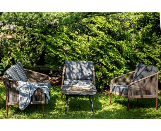 "Канны" лаунж-зона 4-местная из роупа со столом "Верона" (серый гранит), каркас алюминиевый коричневый, роуп коричневый, изображение 6 | Интернет магазин мебели и декора LifeDekor