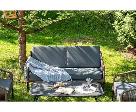 "Канны" лаунж-зона 4-местная из роупа со столом "Верона" (серый гранит), каркас алюминиевый коричневый, роуп коричневый, изображение 7 | Интернет магазин мебели и декора LifeDekor