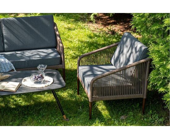 "Канны" лаунж-зона 4-местная из роупа со столом "Верона" (серый гранит), каркас алюминиевый коричневый, роуп коричневый, изображение 8 | Интернет магазин мебели и декора LifeDekor