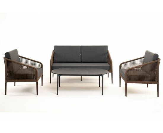 "Канны" лаунж-зона 4-местная из роупа со столом "Верона" (серый гранит), каркас алюминиевый коричневый, роуп коричневый, изображение 17 | Интернет магазин мебели и декора LifeDekor