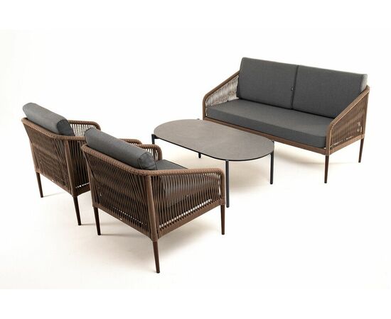 "Канны" лаунж-зона 4-местная из роупа со столом "Верона" (серый гранит), каркас алюминиевый коричневый, роуп коричневый, изображение 20 | Интернет магазин мебели и декора LifeDekor