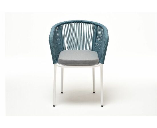 "Марсель" стул плетеный из роупа, каркас алюминий светло-серый (RAL7035) муар, роуп бирюзовый круглый, ткань светло-серая, изображение 2 | Интернет магазин мебели и декора LifeDekor