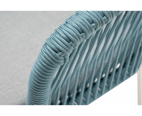 "Марсель" стул плетеный из роупа, каркас алюминий светло-серый (RAL7035) муар, роуп бирюзовый круглый, ткань светло-серая, изображение 4 | Интернет магазин мебели и декора LifeDekor