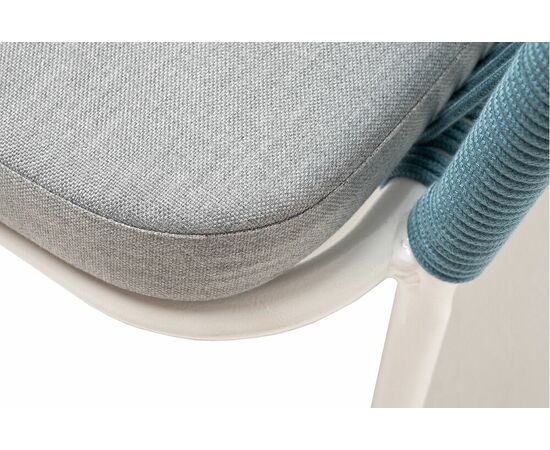 "Марсель" стул плетеный из роупа, каркас алюминий светло-серый (RAL7035) муар, роуп бирюзовый круглый, ткань светло-серая, изображение 6 | Интернет магазин мебели и декора LifeDekor