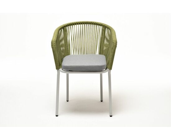 "Марсель" стул плетеный из роупа, каркас алюминий светло-серый (RAL7035) шагрень, роуп салатовый меланж круглый, ткань светло-серая, изображение 2 | Интернет магазин мебели и декора LifeDekor