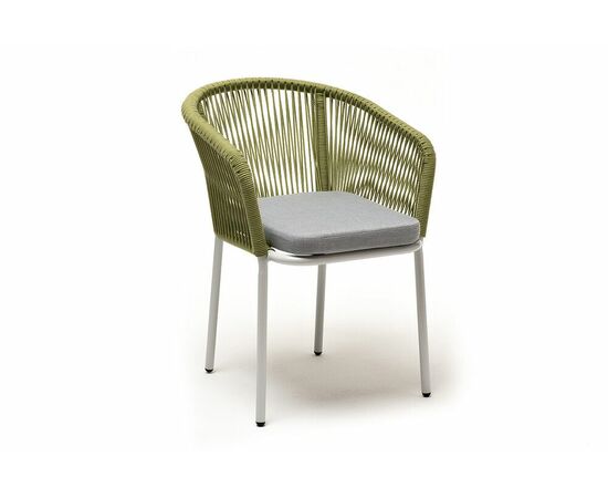 "Марсель" стул плетеный из роупа, каркас алюминий светло-серый (RAL7035) шагрень, роуп салатовый меланж круглый, ткань светло-серая, изображение 3 | Интернет магазин мебели и декора LifeDekor