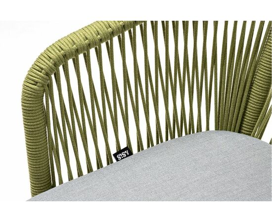 "Марсель" стул плетеный из роупа, каркас алюминий светло-серый (RAL7035) шагрень, роуп салатовый меланж круглый, ткань светло-серая, изображение 5 | Интернет магазин мебели и декора LifeDekor