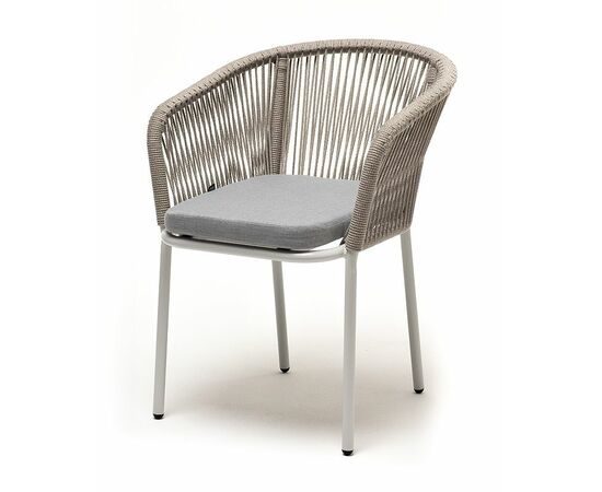"Марсель" стул плетеный из роупа, каркас алюминий светло-серый (RAL7035) муар, роуп серый меланж круглый, ткань светло-серая | Интернет магазин мебели и декора LifeDekor