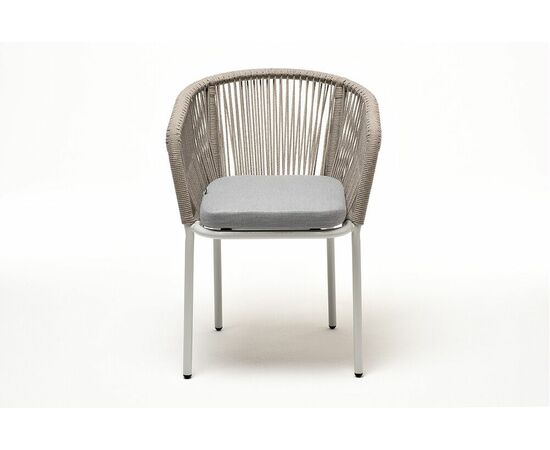 "Марсель" стул плетеный из роупа, каркас алюминий светло-серый (RAL7035) муар, роуп серый меланж круглый, ткань светло-серая, изображение 2 | Интернет магазин мебели и декора LifeDekor