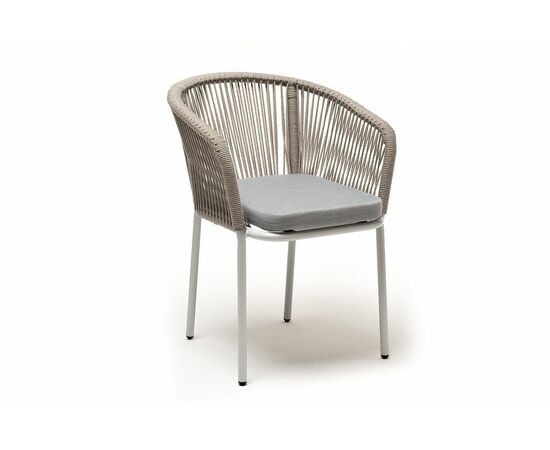 "Марсель" стул плетеный из роупа, каркас алюминий светло-серый (RAL7035) муар, роуп серый меланж круглый, ткань светло-серая, изображение 3 | Интернет магазин мебели и декора LifeDekor