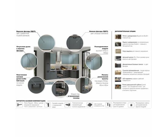 Кухонный гарнитур «Равенна Сити» 180см 60x40, Сумеречный голубой/Антрацит, изображение 9 | Интернет магазин мебели и декора LifeDekor
