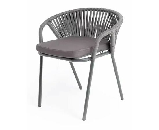 "Женева" стул плетеный из роупа, каркас алюминий темно-серый (RAL7024) муар, роуп серый 15мм, ткань серая 017 | Интернет магазин мебели и декора LifeDekor