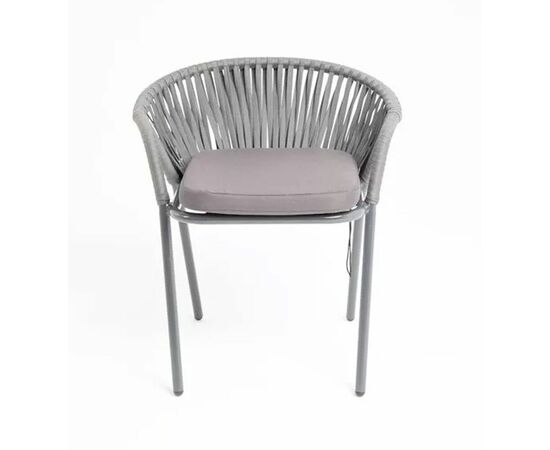 "Женева" стул плетеный из роупа, каркас алюминий темно-серый (RAL7024) муар, роуп серый 15мм, ткань серая 017, изображение 2 | Интернет магазин мебели и декора LifeDekor