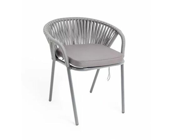 "Женева" стул плетеный из роупа, каркас алюминий темно-серый (RAL7024) муар, роуп серый 15мм, ткань серая 017, изображение 3 | Интернет магазин мебели и декора LifeDekor