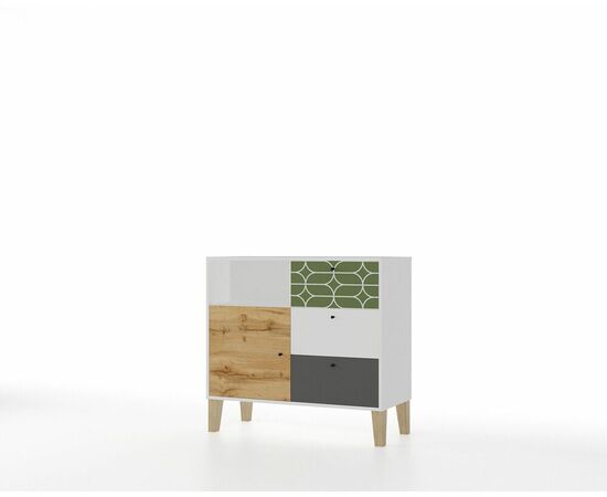 Комод 3 ящика с дверью STORY Овалы, Белый шёлк | Интернет магазин мебели и декора LifeDekor