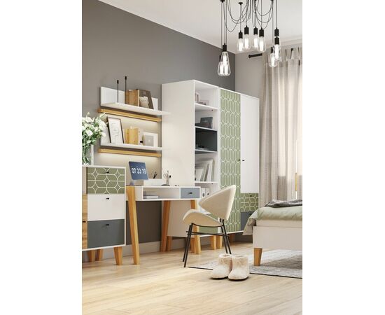 Комод 3 ящика с дверью STORY Овалы, Белый шёлк, изображение 2 | Интернет магазин мебели и декора LifeDekor