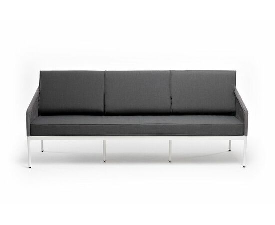 "Канны" диван 3-местный плетеный из роупа, каркас алюминий белый муар, роуп светло-серый круглый, ткань серая 017, изображение 3 | Интернет магазин мебели и декора LifeDekor