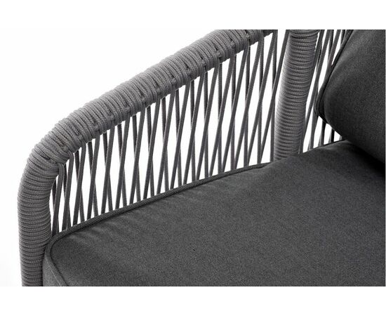 "Канны" диван 3-местный плетеный из роупа, каркас алюминий белый муар, роуп светло-серый круглый, ткань серая 017, изображение 5 | Интернет магазин мебели и декора LifeDekor