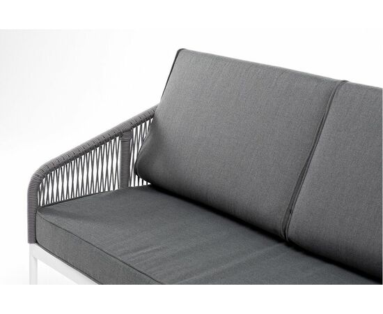 "Канны" диван 3-местный плетеный из роупа, каркас алюминий белый муар, роуп светло-серый круглый, ткань серая 017, изображение 8 | Интернет магазин мебели и декора LifeDekor