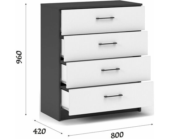 Комод «Чикаго» 4ящ Антрацит/Белый, изображение 3 | Интернет магазин мебели и декора LifeDekor