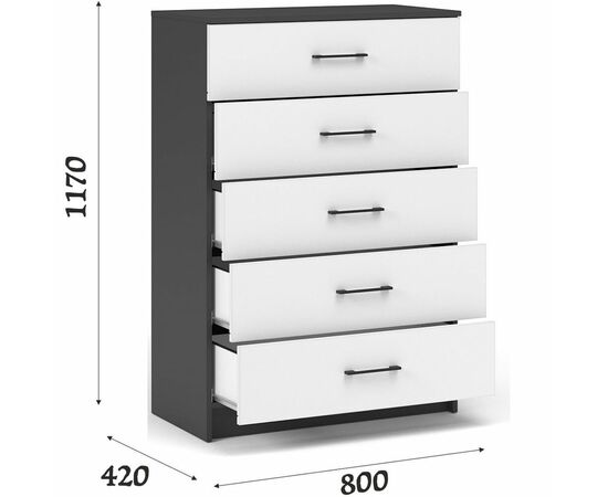Комод «Чикаго» 5ящ Антрацит/Белый, изображение 3 | Интернет магазин мебели и декора LifeDekor