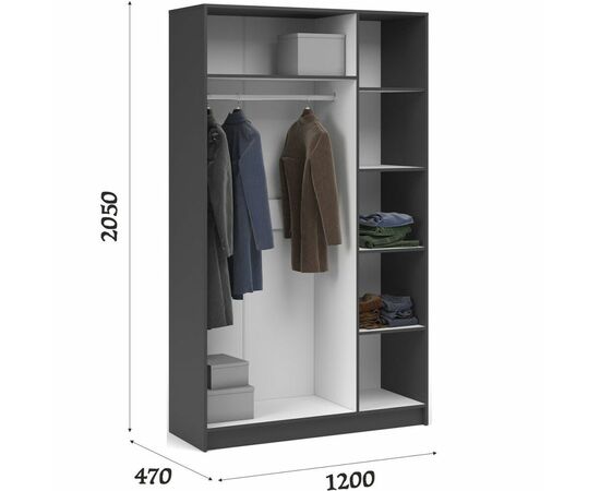 Шкаф «Чикаго» 3д (с зеркалом) MAX Антрацит/Белый, изображение 3 | Интернет магазин мебели и декора LifeDekor