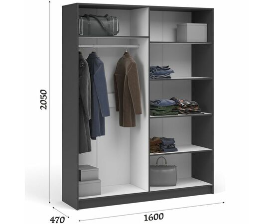 Шкаф «Чикаго» 4д (с зеркалами) Антрацит/Белый, изображение 3 | Интернет магазин мебели и декора LifeDekor